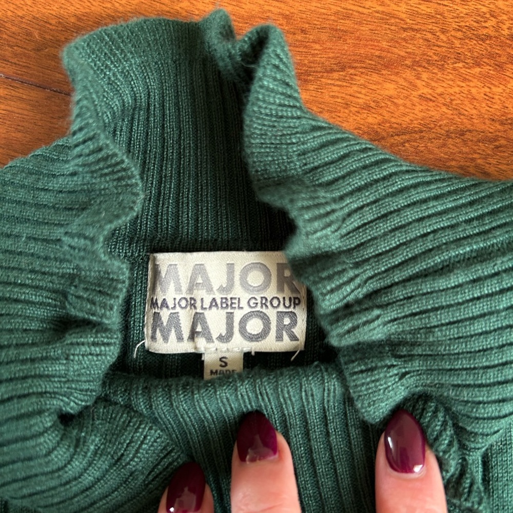 Ribbed Mock Neck Long Sleeve Dress - Emerald Green - Picture 2 of 2